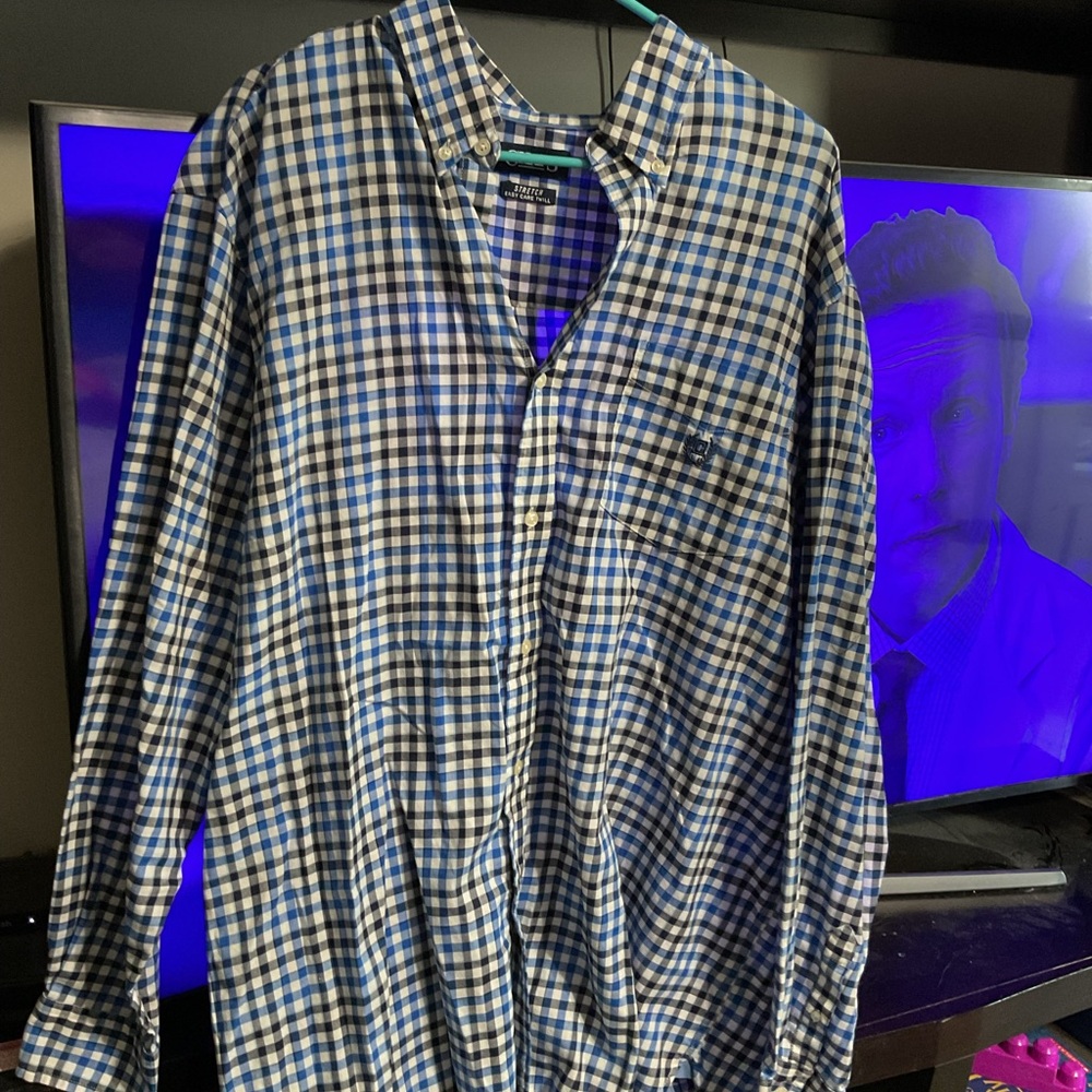 Chaps Blue and White Plaid Shirt